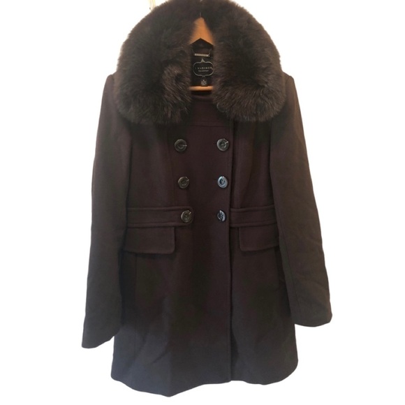 1 Madison Penny Lane Luxe Coat M Genuine FOX FUR Collar Double Breasted Belted - Picture 2 of 15